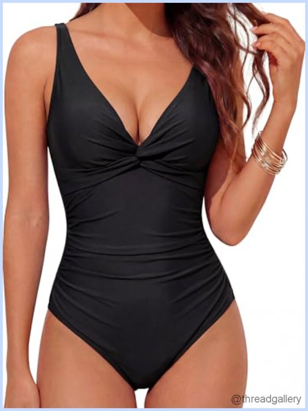 Women's Tummy Control One Piece Swimsuit V Neck Ruched Push Up Retro Bathing